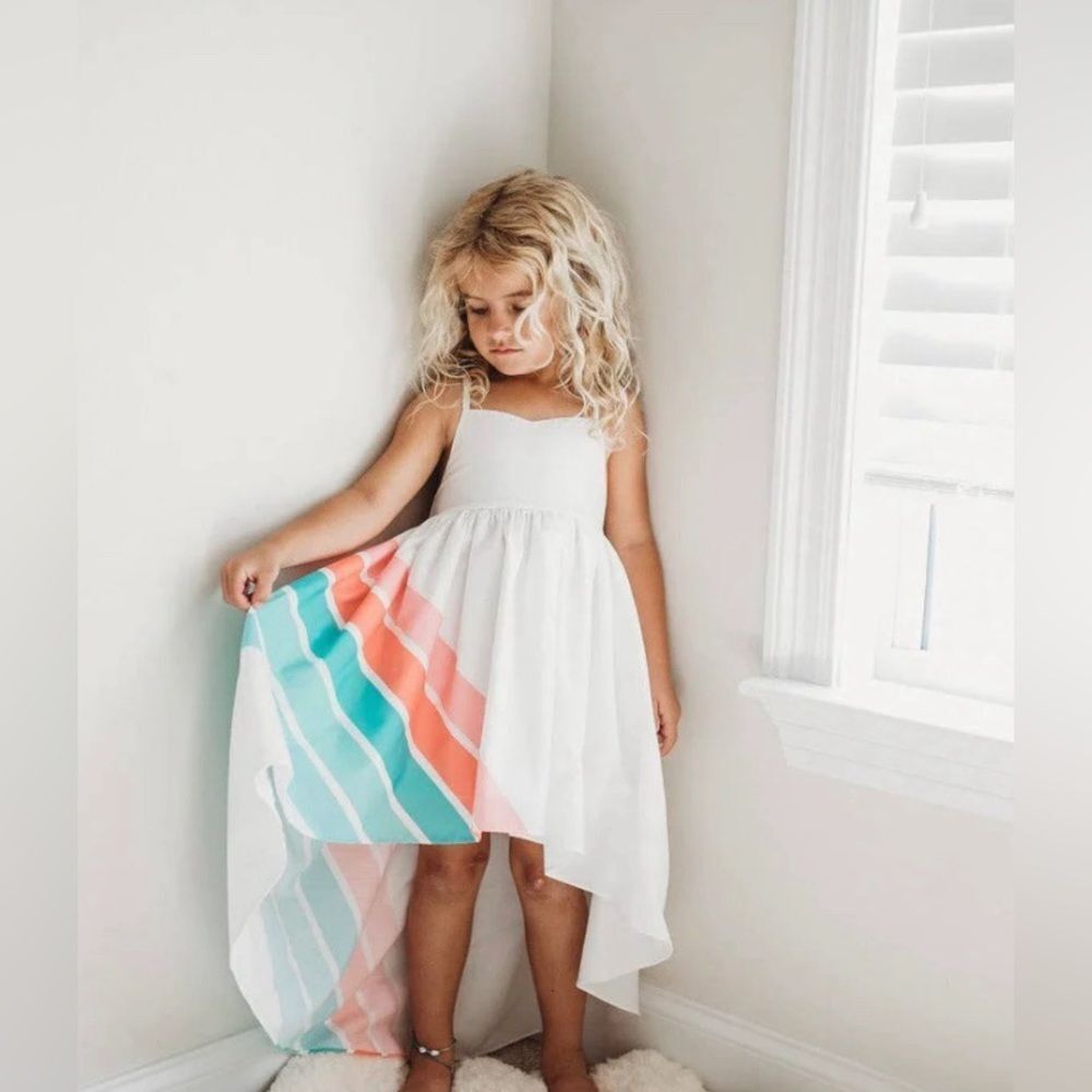 Oopsie Daisy TEAL RAINBOW HI-LO DRESS girls size 8
NWT
